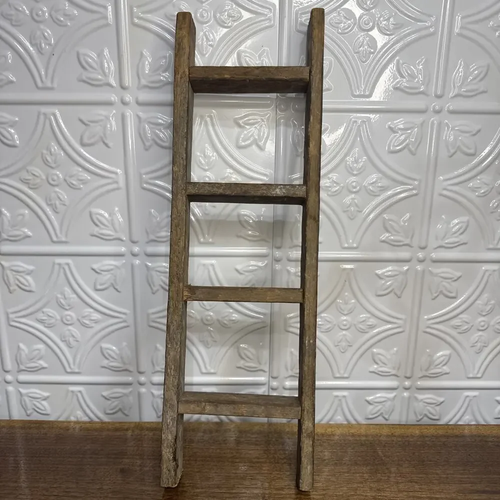 Antique Primitive Wooden Ladder Rustic Décor Brown Medium Wood Primitive